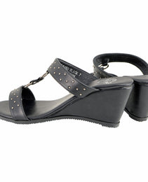 Milwaukee Leather MBL9450 Women's Black Studded Double Strap Fashion Casual Wedge Sandals