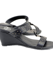 Milwaukee Leather MBL9450 Women's Black Studded Double Strap Fashion Casual Wedge Sandals