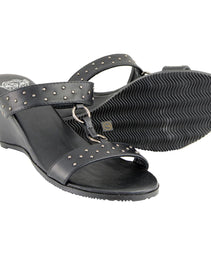 Milwaukee Leather MBL9450 Women's Black Studded Double Strap Fashion Casual Wedge Sandals