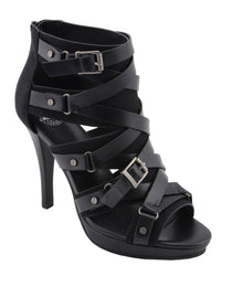 Milwaukee Leather MBL9451 Women's Black Fashion Casual Stiletto Heeled Sandals with Ankle Strap