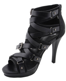 Milwaukee Leather MBL9451 Women's Black Fashion Casual Stiletto Heeled Sandals with Ankle Strap