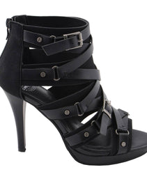 Milwaukee Leather MBL9451 Women's Black Fashion Casual Stiletto Heeled Sandals with Ankle Strap