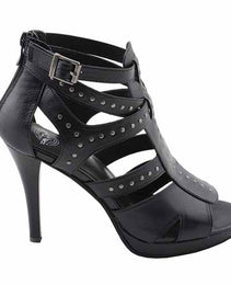 Milwaukee Leather MBL9452 Women's Black Stiletto Heeled Fashion Casual Sandals w/ Studded Ankle Straps