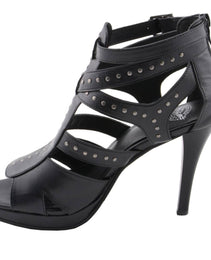 Milwaukee Leather MBL9452 Women's Black Stiletto Heeled Fashion Casual Sandals w/ Studded Ankle Straps