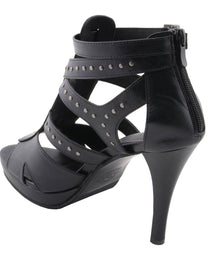 Milwaukee Leather MBL9452 Women's Black Stiletto Heeled Fashion Casual Sandals w/ Studded Ankle Straps