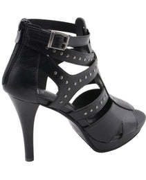 Milwaukee Leather MBL9452 Women's Black Stiletto Heeled Fashion Casual Sandals w/ Studded Ankle Straps