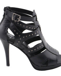 Milwaukee Leather MBL9452 Women's Black Stiletto Heeled Fashion Casual Sandals w/ Studded Ankle Straps