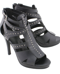 Milwaukee Leather MBL9452 Women's Black Stiletto Heeled Fashion Casual Sandals w/ Studded Ankle Straps