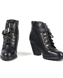 Milwaukee Leather MBL9458 Women's Premium Black Leather Fashion Casual Boots with Classic Harness Ring