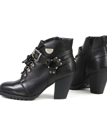 Milwaukee Leather MBL9458 Women's Premium Black Leather Fashion Casual Boots with Classic Harness Ring