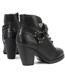 Milwaukee Leather MBL9458 Women's Premium Black Leather Fashion Casual Boots with Classic Harness Ring