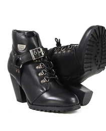 Milwaukee Leather MBL9458 Women's Premium Black Leather Fashion Casual Boots with Classic Harness Ring