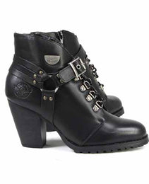 Milwaukee Leather MBL9458 Women's Premium Black Leather Fashion Casual Boots with Classic Harness Ring