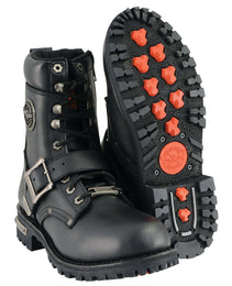 Milwaukee Leather Men's Black Leather Lace-Up Engineer Motorcycle Boots w/ Buckles and Side Zipper  MBM101