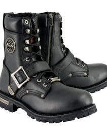 Milwaukee Leather Men's Black Leather Lace-Up Engineer Motorcycle Boots w/ Buckles and Side Zipper  MBM101