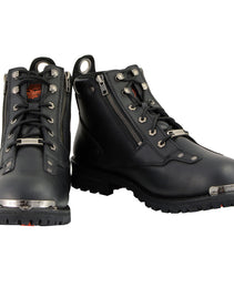 Milwaukee Leather MBM103 Men's Black Leather Lace-Up Motorcycle Boots w/ Dual Side Zipper Entry