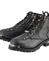 Milwaukee Leather MBM103W Men's Black Leather Lace-Up Wide-Width  Biker Boots w/ DualSide Zipper Entry