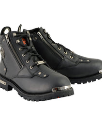 Milwaukee Leather MBM103 Men's Black Leather Lace-Up Motorcycle Boots w/ Dual Side Zipper Entry