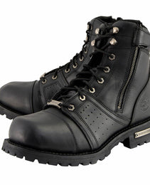 Milwaukee Leather Men's Black Lace-Up Wide-Width Motorcycle Leather Boots with Side Zipper Entry MBM9000W