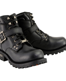 Milwaukee Leather MBM9010W Men's Black 'Wide-Width' Lace-Up 6-inch Engineer Boots with Side Buckle