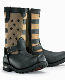 Milwaukee Leather MBM9045 Men's 'Stars and Stripes' Black with Tan Motorcycle Rider Harness Boots