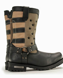 Milwaukee Leather Men's Stars and Stripes Black with Tan Motorcycle Rider Harness Boots MBM9045