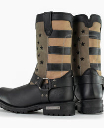 Milwaukee Leather Men's Stars and Stripes Black with Tan Motorcycle Rider Harness Boots MBM9045