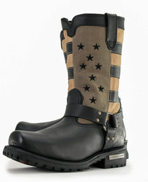 Milwaukee Leather Men's Stars and Stripes Black with Tan Motorcycle Rider Harness Boots MBM9045