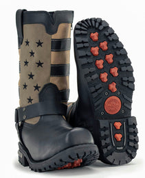 Milwaukee Leather Men's Stars and Stripes Black with Tan Motorcycle Rider Harness Boots MBM9045