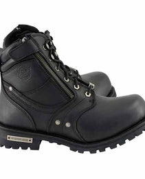 Milwaukee Leather Men's Black Leather 6-inch Lace-Up Motorcycle Biker Rider Boots w/ Zipper Closure MBM9050