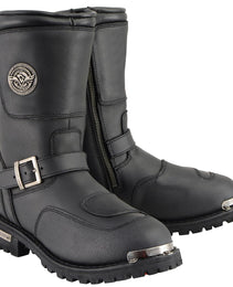 Milwaukee Leather Men's Black Leather Classic Engineer Motorcycle Boots w/ Reflective Piping & Gear Shift Protection MBM9070