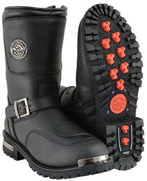 Milwaukee Leather Men's Black Leather Classic Engineer Motorcycle Boots w/ Reflective Piping & Gear Shift Protection MBM9070