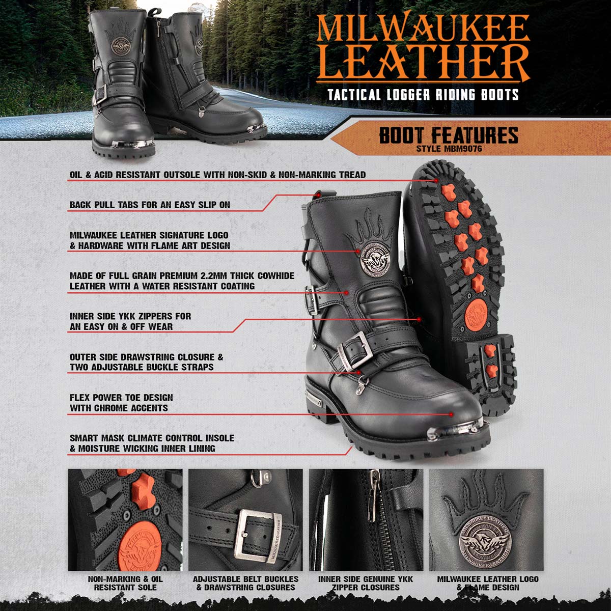 Milwaukee Leather MBM9076 Men s Black Tactical Logger Leather Boots LeatherUp USA