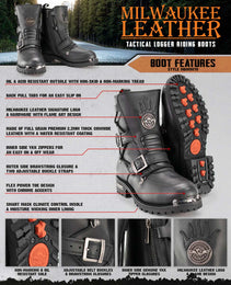 Milwaukee Leather MBM9076 Men’s Black Tactical Logger Leather Boots with Buckle Enhancement