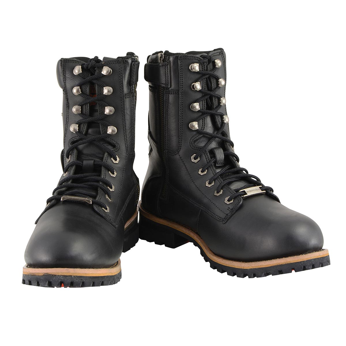 Milwaukee Leather Men's Classic Black Leather Lace-Up Logger Boots w/ Side Zipper MBM9095