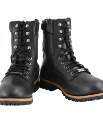 Milwaukee Leather Men's Classic Black Leather Lace-Up Logger Boots w/ Side Zipper MBM9095