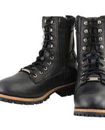 Milwaukee Leather Men's Classic Black Leather Lace-Up Logger Boots w/ Side Zipper MBM9095