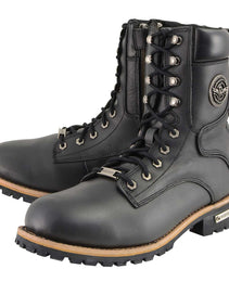 Milwaukee Leather Men's Classic Black Leather Lace-Up Logger Boots w/ Side Zipper MBM9095