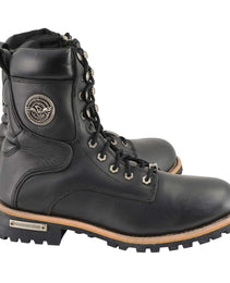 Milwaukee Leather Men's Classic Black Leather Lace-Up Logger Boots w/ Side Zipper MBM9095