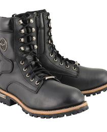 Milwaukee Leather MBM9095 Men’s Classic Black Logger Lace-Up Boots with Side Zipper