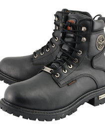 Milwaukee Leather Men's Black Leather Wide Width 6-Inch Lace-Up Logger Waterproof Motorcycle Boots MBM9096WP