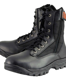 Milwaukee Leather Men's 9-Inch Black Leather Lace-Up Tactical Motorcycle Boots w/ Side Zipper MBM9110