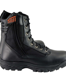 Milwaukee Leather Men's 9-Inch Black Leather Lace-Up Tactical Motorcycle Boots w/ Side Zipper MBM9110