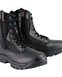 Milwaukee Leather Men's 9-Inch Black Leather Lace-Up Tactical Motorcycle Boots w/ Side Zipper MBM9110