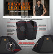 Milwaukee Leather MDM3012 Men's 'Brute' Black Denim Club Style V-Neck Motorcycle Vest w/ Dual Closure