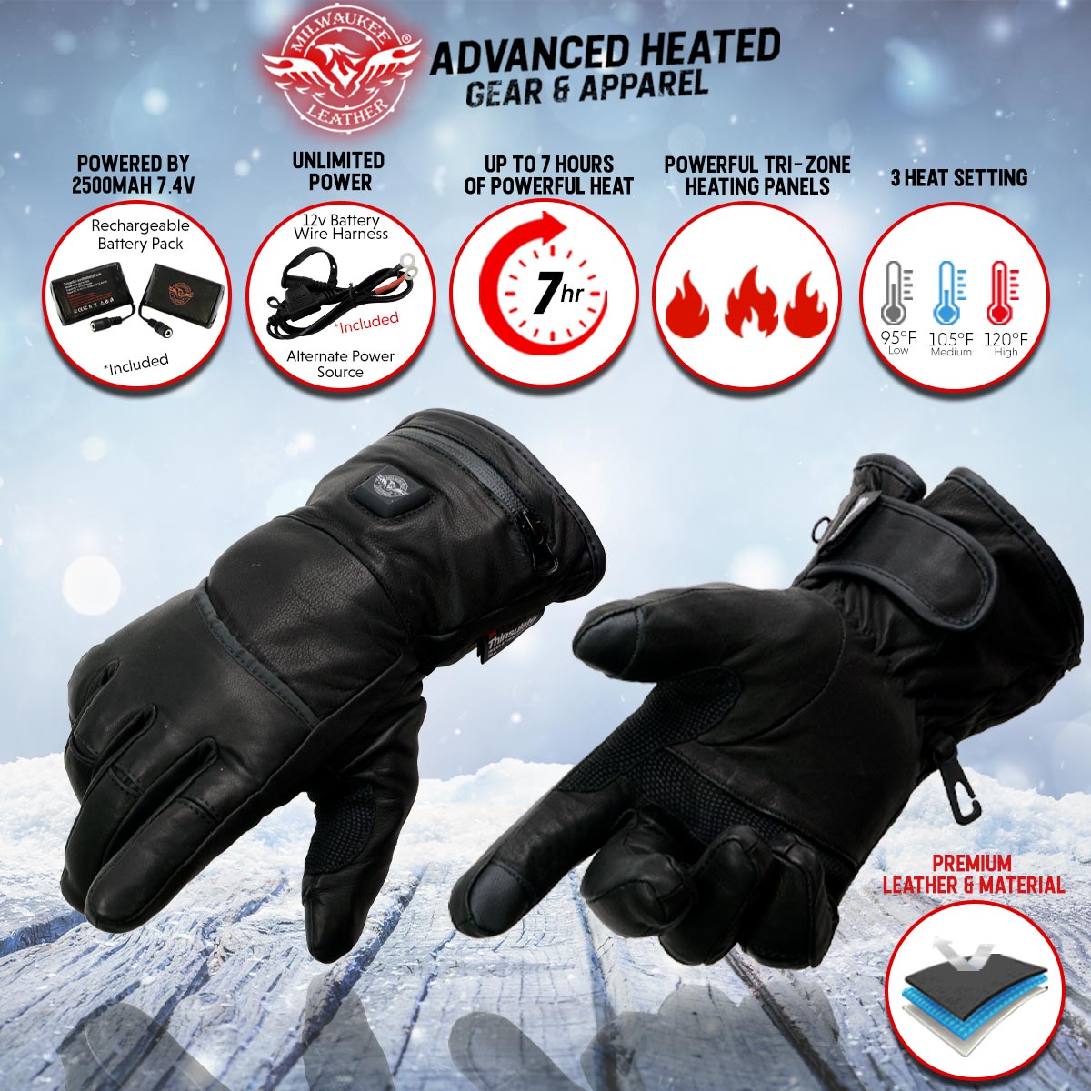  Volt Heated Leather Work Gloves - Rechargeable Battery Heated Working  Gloves for Men - Ideal for Work and Hunting - Durable Heating Men's Gloves  Ensuring Warm Hands in Cold Conditions 