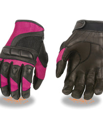 Xelement XG7740 Women's Black with Hot Pink Leather and Mesh Racing Gloves