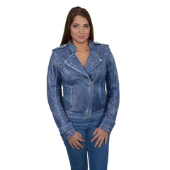 Milwaukee Leather Women's Maiden Royal Blue Premium Sheepskin Motorcycle Fashion Leather Jacket with Studs SFL2840
