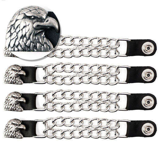 Milwaukee Leather Eagle Head Engraving Medallion Vest Extender - Double Chrome Chains Genuine Leather 6.5" Extension 4-PCS MLA6011SET