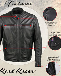 Milwaukee Leather USA MADE MLJKM5001 Men's Black 'Road Racer' Premium Leather Motorcycle Jacket